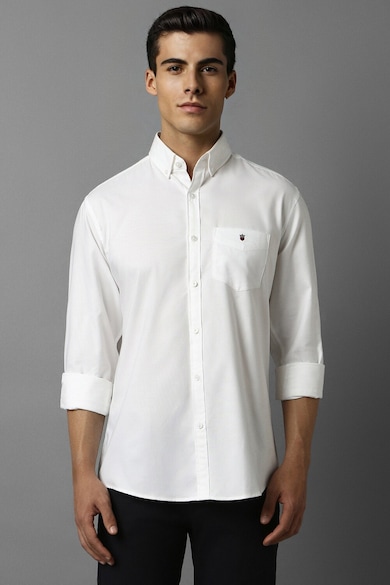 Men White Slim Fit Solid Full Sleeves Casual Shirt